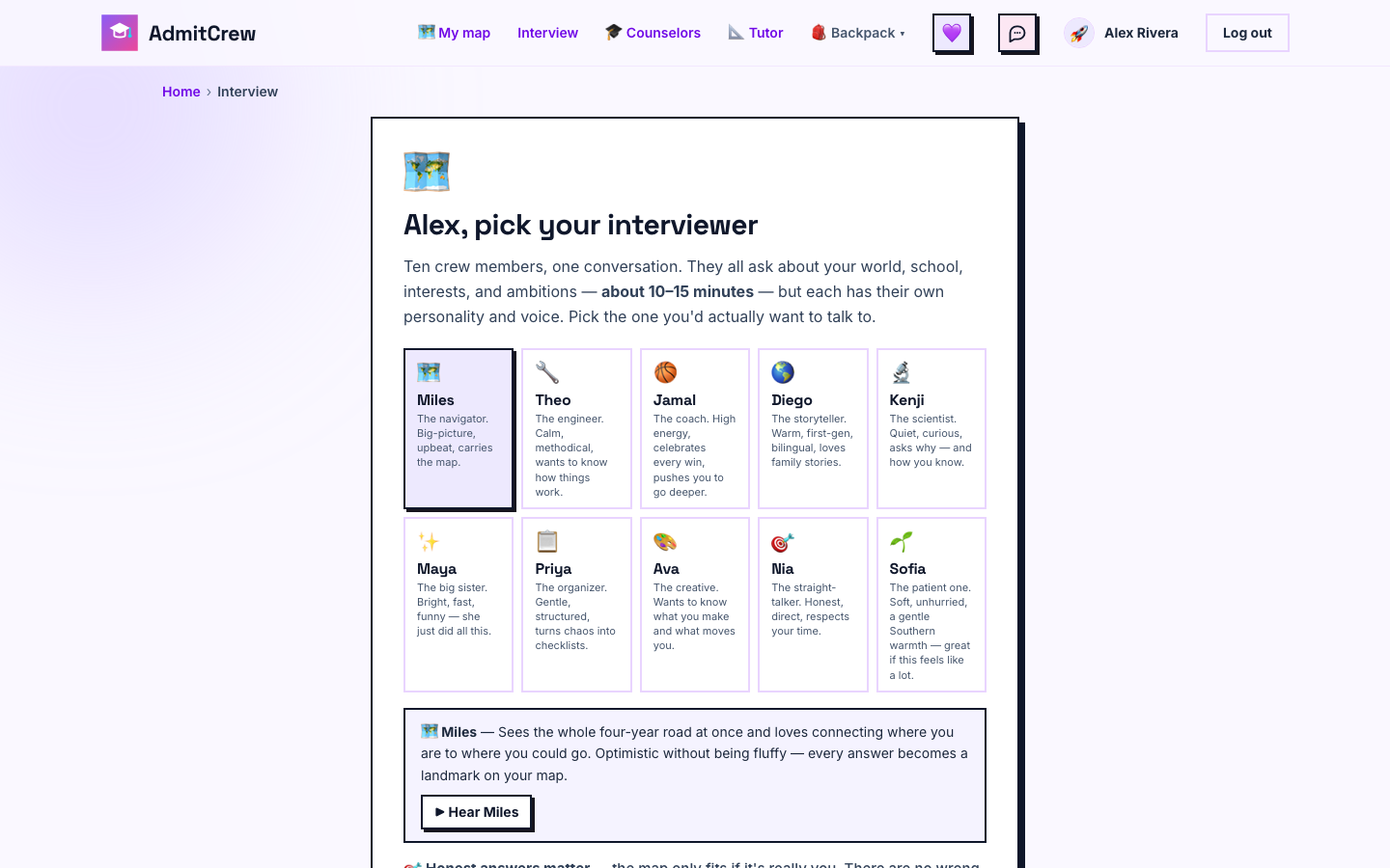 The interview screen