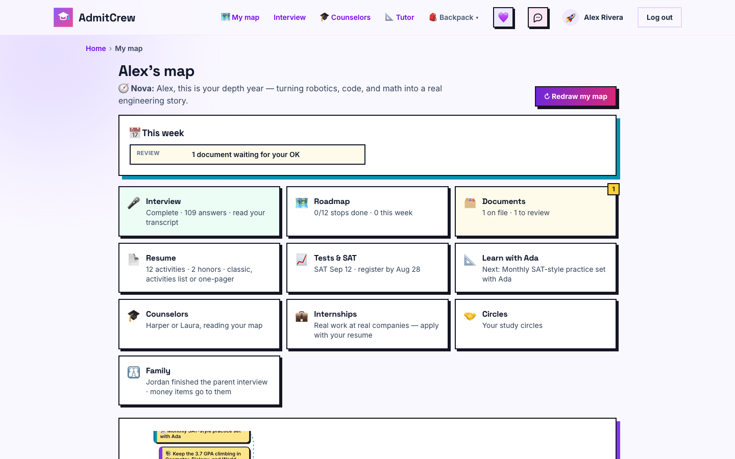 A student's map on FledgePath