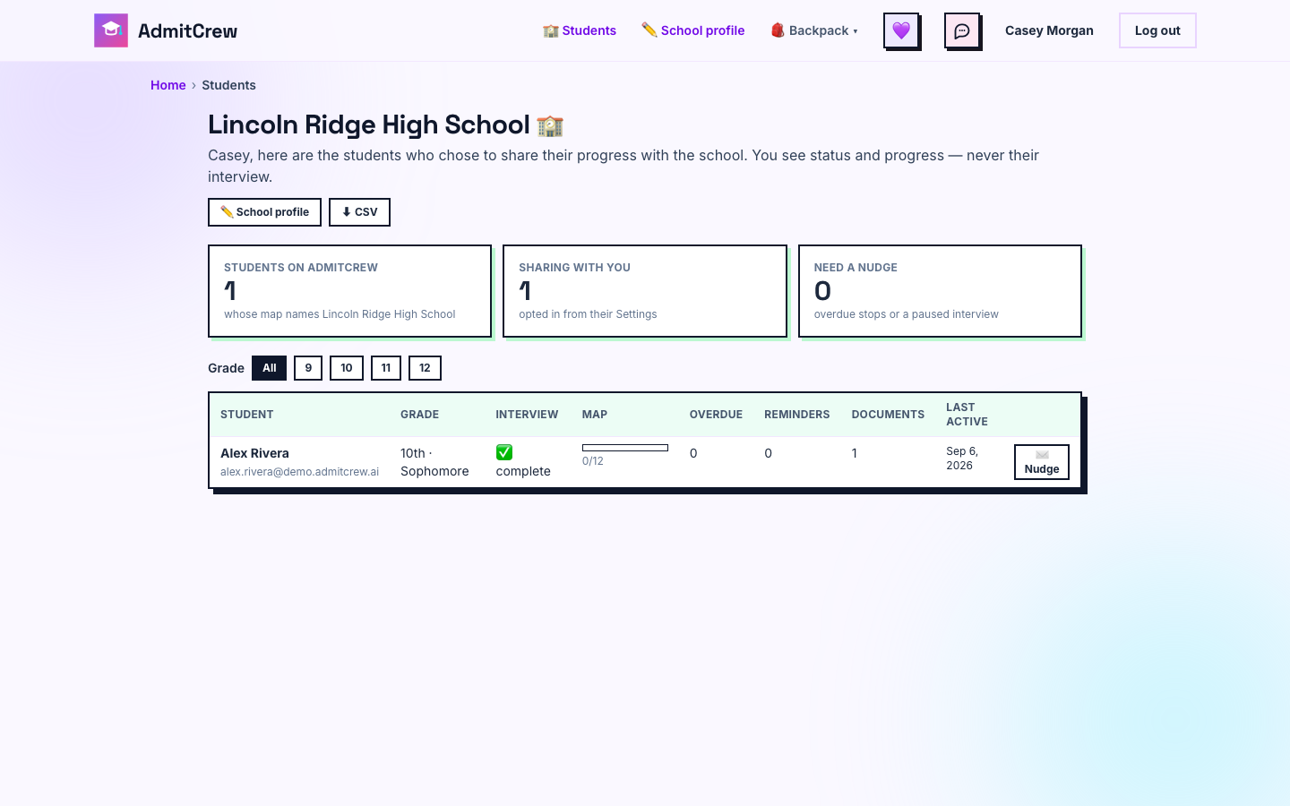 The counselor dashboard